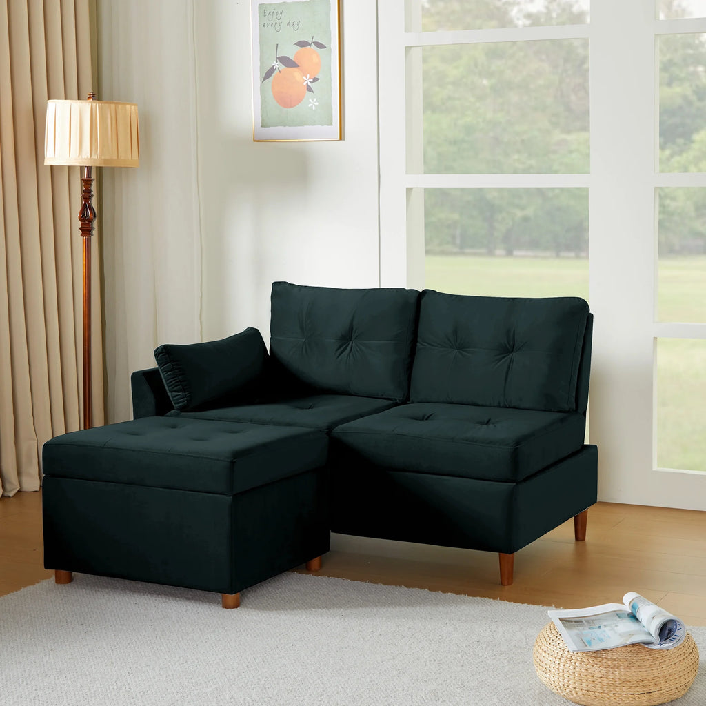 Velvet 2-3 Seat Sectional Sofa with Storage Ottoman M48714