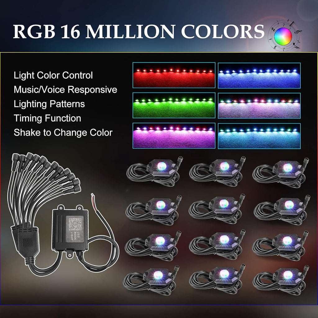 Multicolor LED Rock Light Kit with Bluetooth Controller E83686