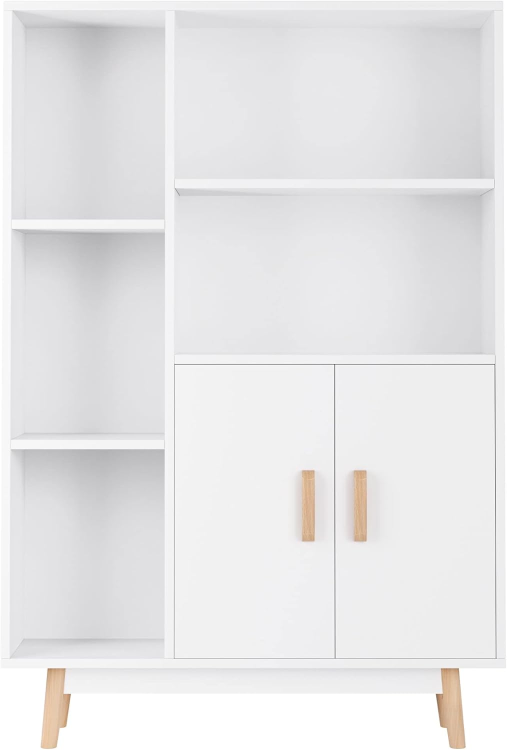 White 2-Tier Bookshelf with 2 Doors 3 Cubes T7537