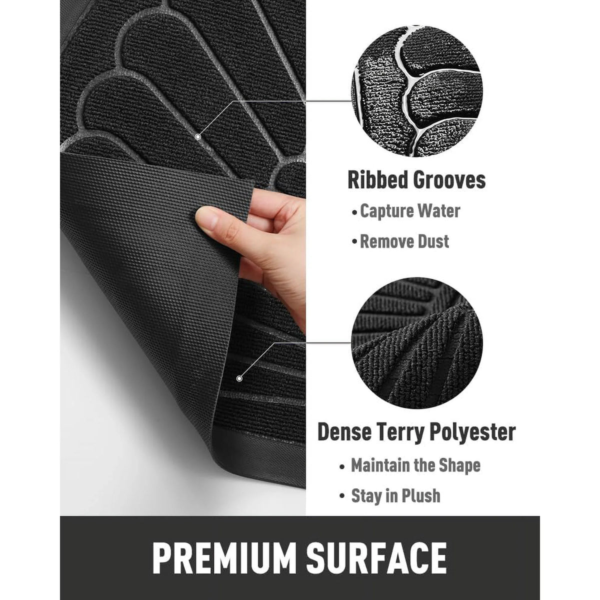 Black 24”x47” Durable Rubber Non Slip Door Mat X8676