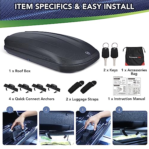 Black Dual-Side Opening Hard-Shell Roof Cargo Box Carrier U446