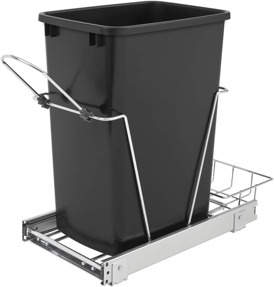 White Chrome Wire Pullout Trash Can C1608