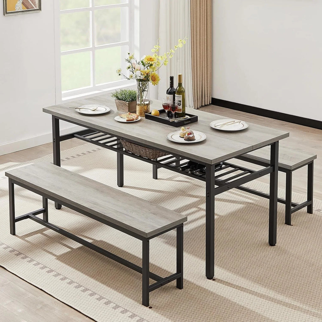 67" Dining Table Set for 6 with 2 Benches T3986