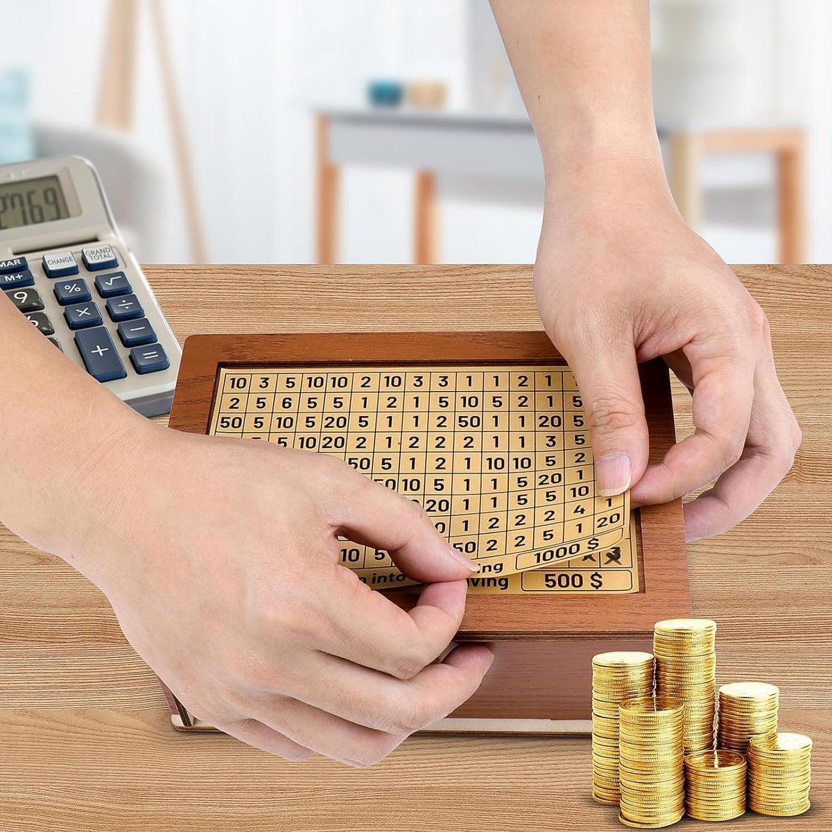 Wooden Savings Box with Coin Counter M45765