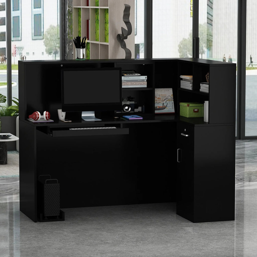 Black or White Marbled Wood L-shaped Reception Desk F36609