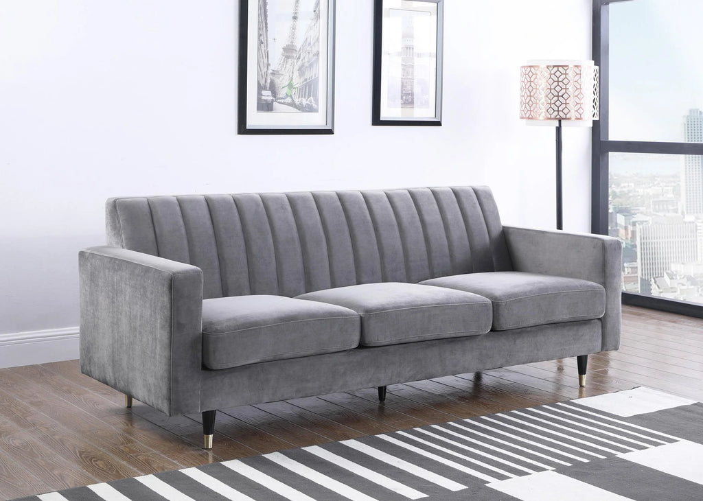 Grey Velvet Channel Tufting Sofa Set 2Pcs X7155