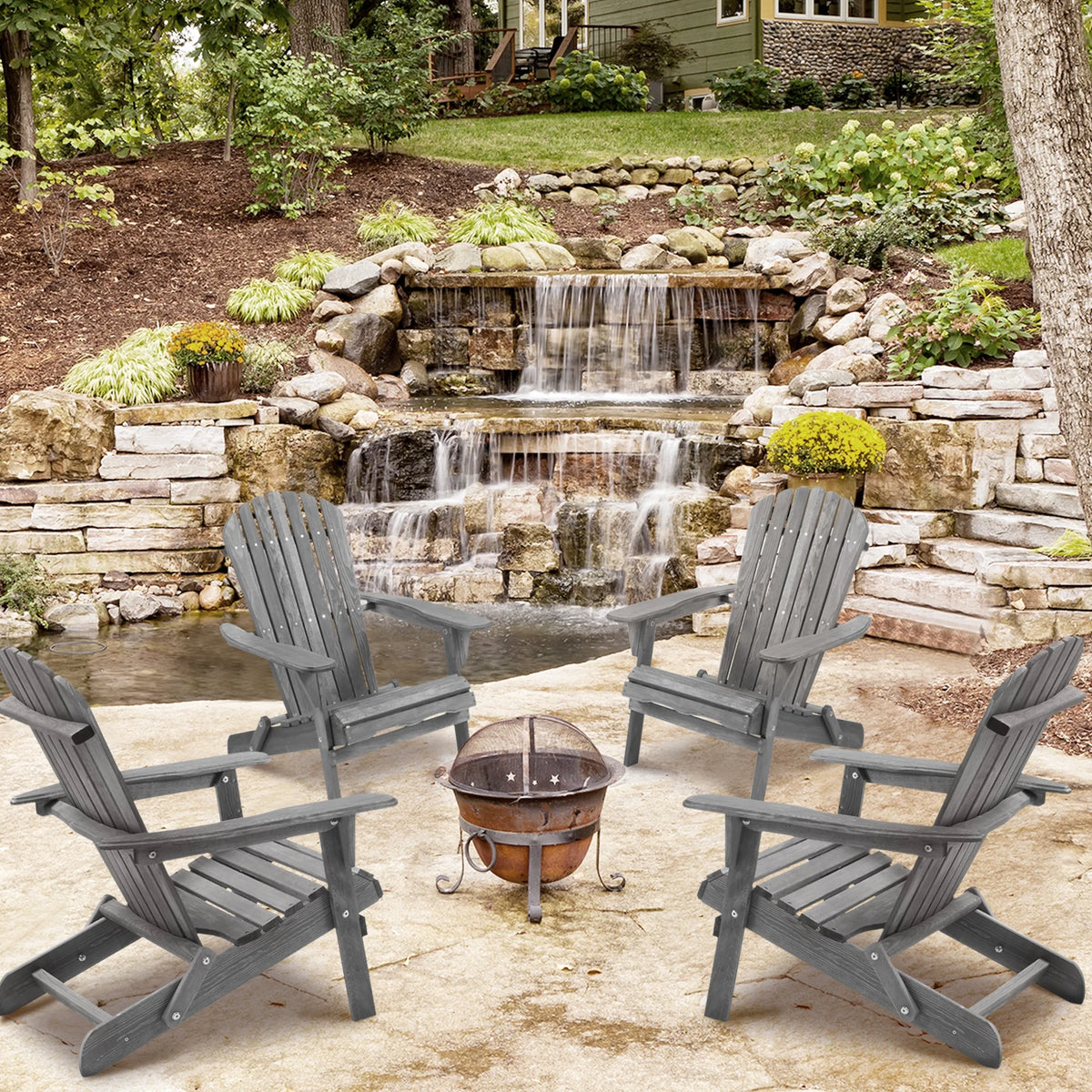 Gray Set of 2 Cedar Wood Folding Adirondack Chair H414666