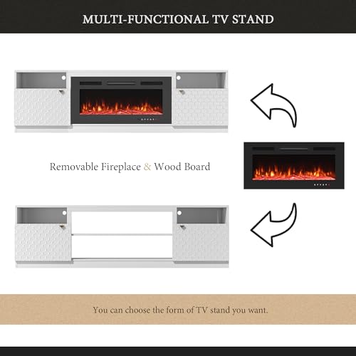 70" High Gloss White TV Stand with Two Doors and Storage Cabinets Y106