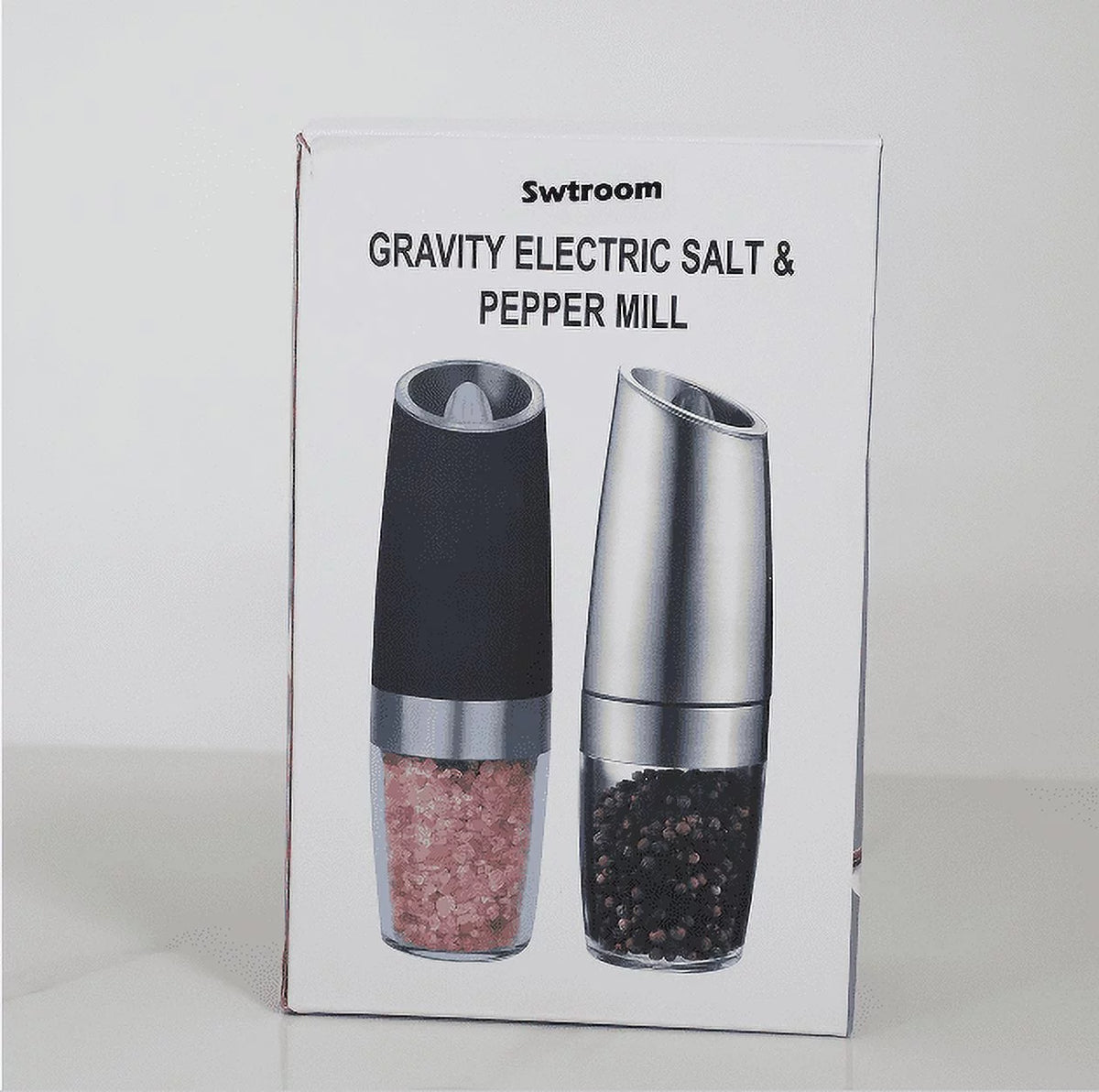 2 Pcs Electric Salt and Pepper Grinder Set Battery Operated Stainless Steel T685
