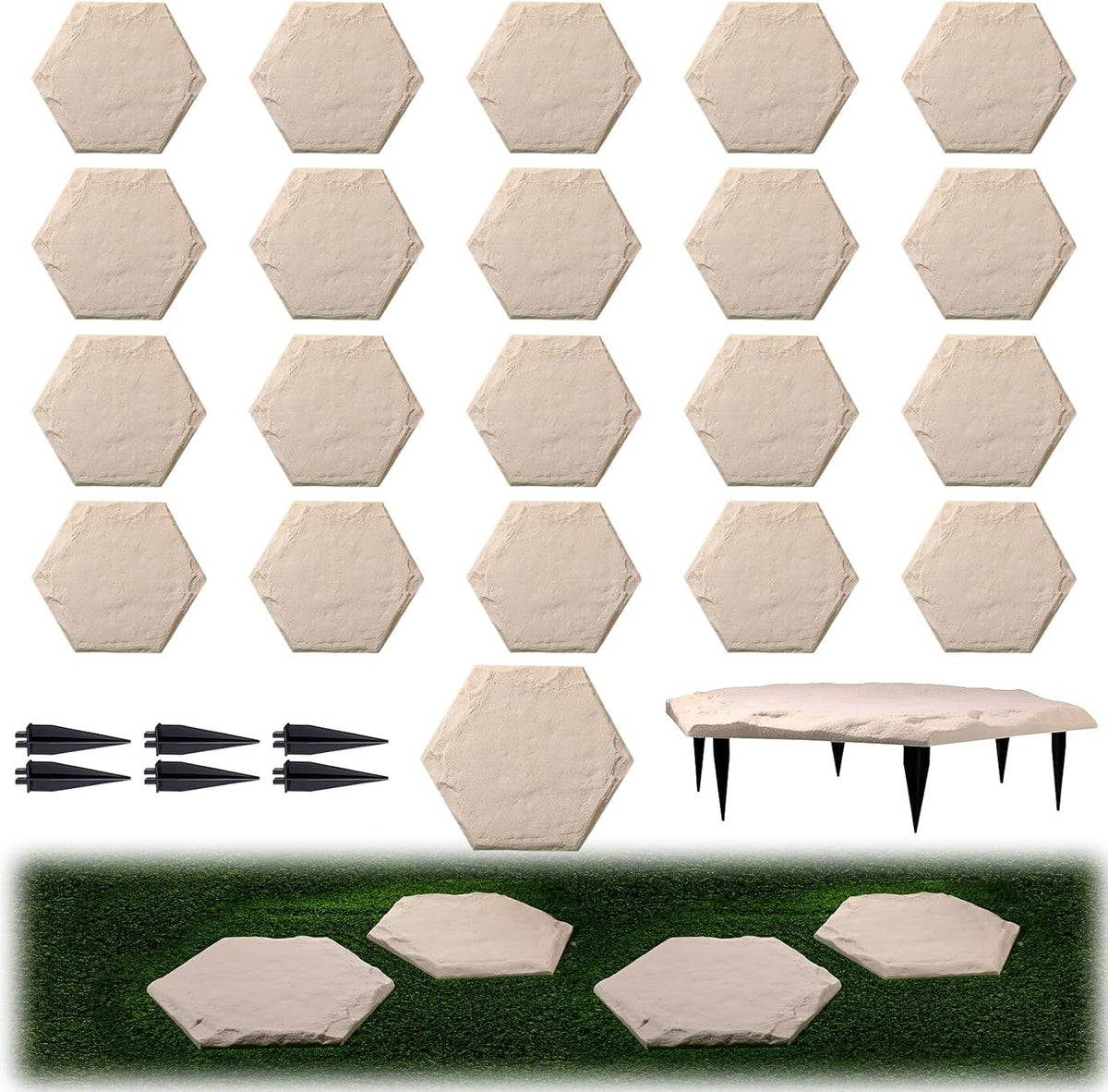20 Packs 15.5 Inch Resin Beige Stepping Stones with Ground Stakes L325967