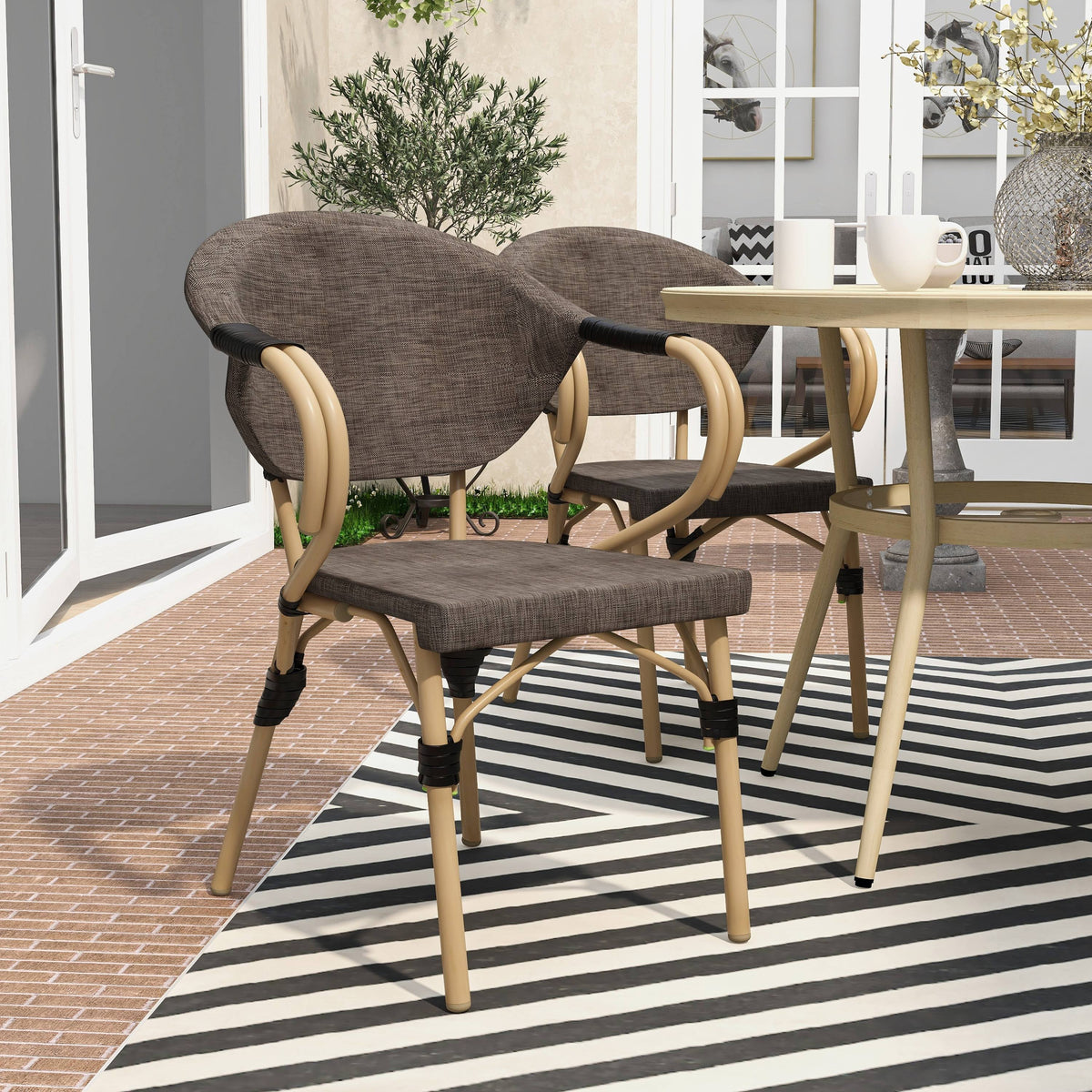 Natural Tone Patio Side Chairs Set of 2 A130009