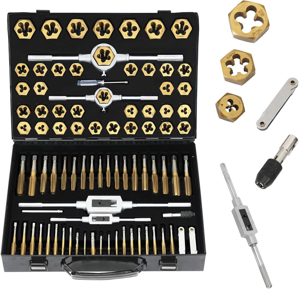 86 Piece Metric and SAE Standard Tap and Die Set with Metal Carrying Case L18970