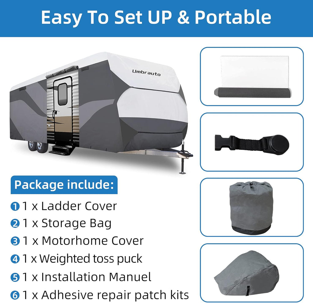 Gray/White Waterproof Travel Trailer RV Cover G4142