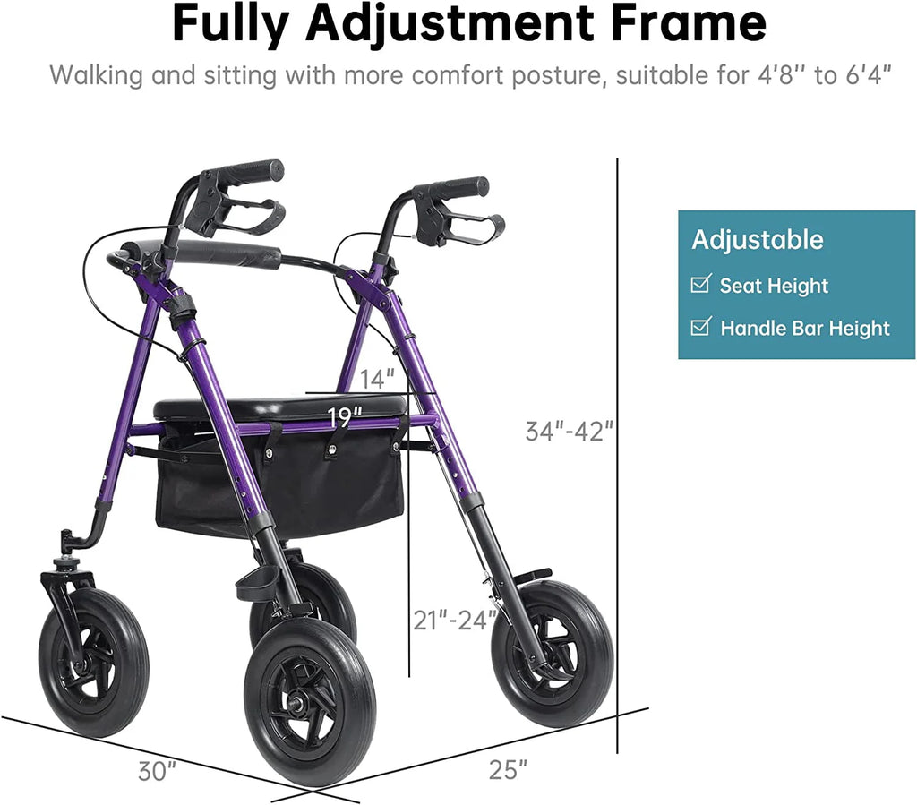 All-Terrain Rollator Walker with 10" Rubber Wheels C73065