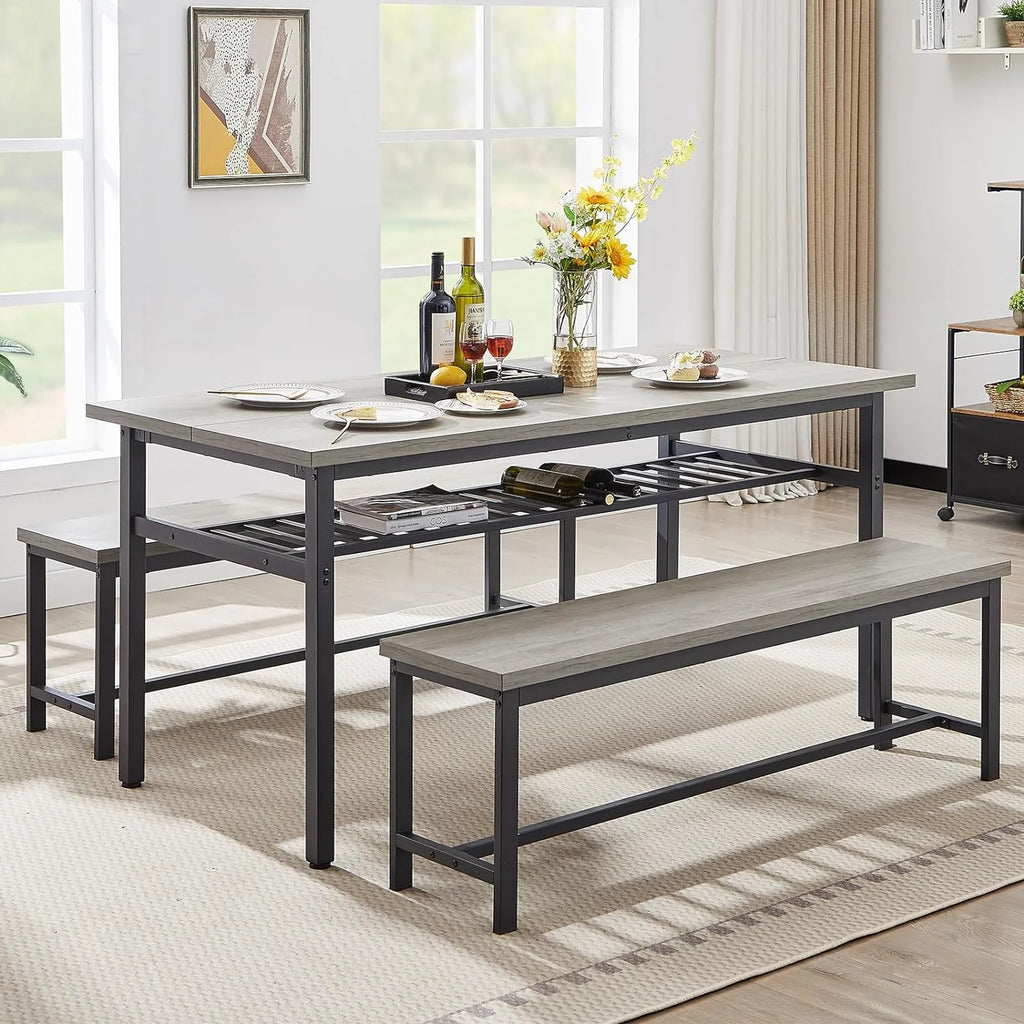 67" Dining Table Set for 6 with 2 Benches T3986