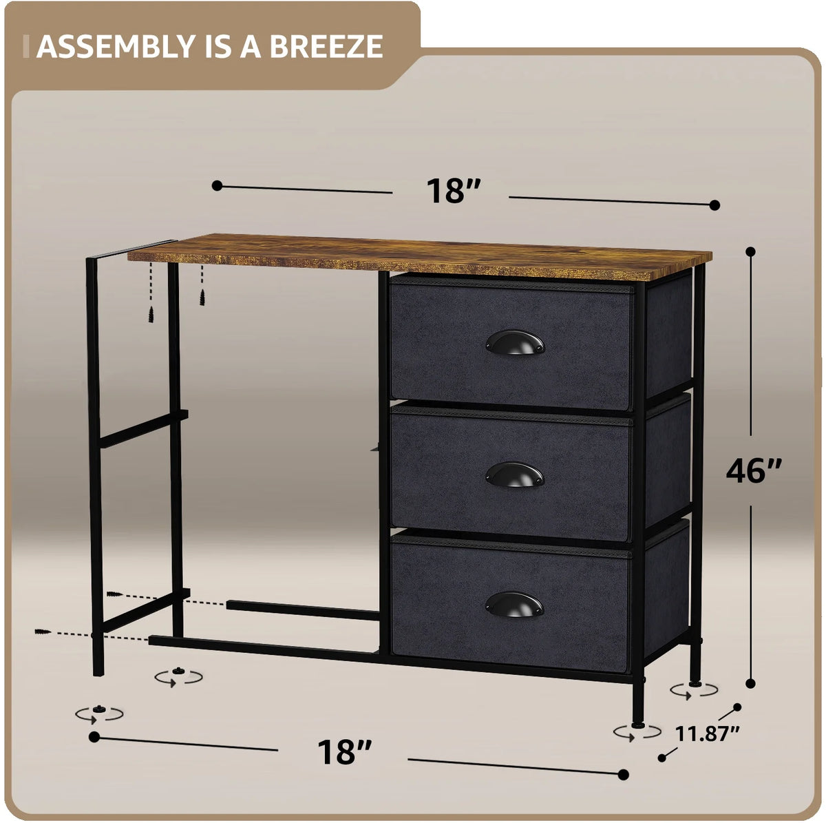 Black 5-Drawer Steel Frame Dresser D1616