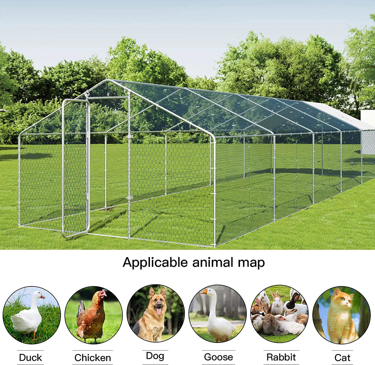 Large Metal Walk-in Chicken Coop with Waterproof UV Protection Cover J654534