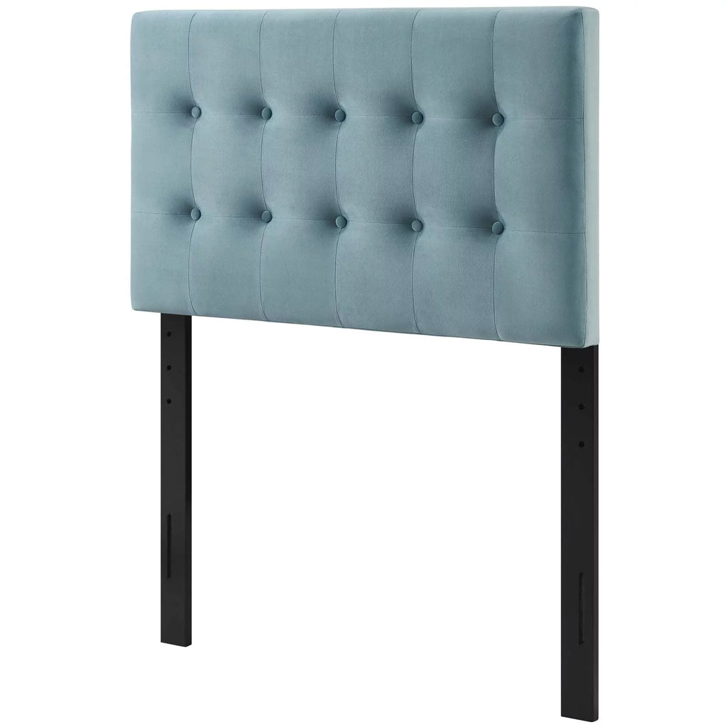 Light Blue Velvet Twin Size Tufted Headboard I457