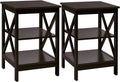 3-Tier Nightstand Set of 2 Wooden Side Table with Storage Shelf Y109