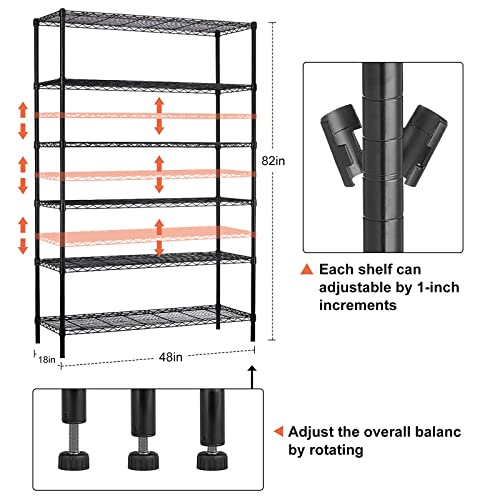 6-Tier NSF Certified Wire Shelving Unit on Wheels Black O156