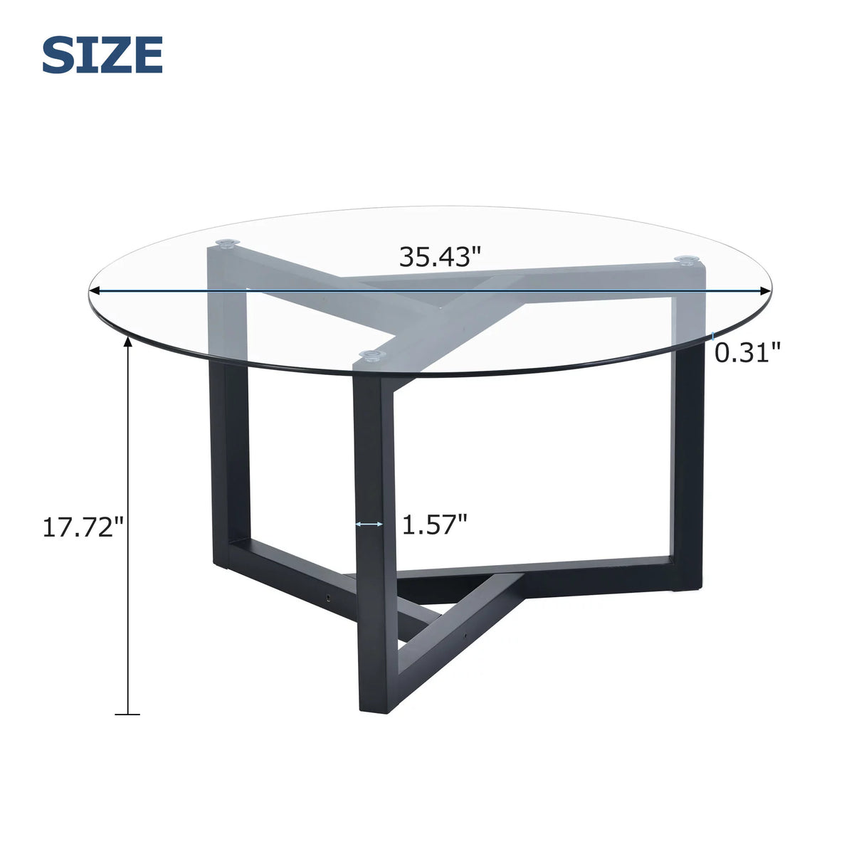 Round Glass Coffee Table with Tempered Glass Top & Wood Base I312