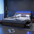 Queen Size LED Platform Bed Frame with 2 USB Ports and 4 Storage Drawers I82882
