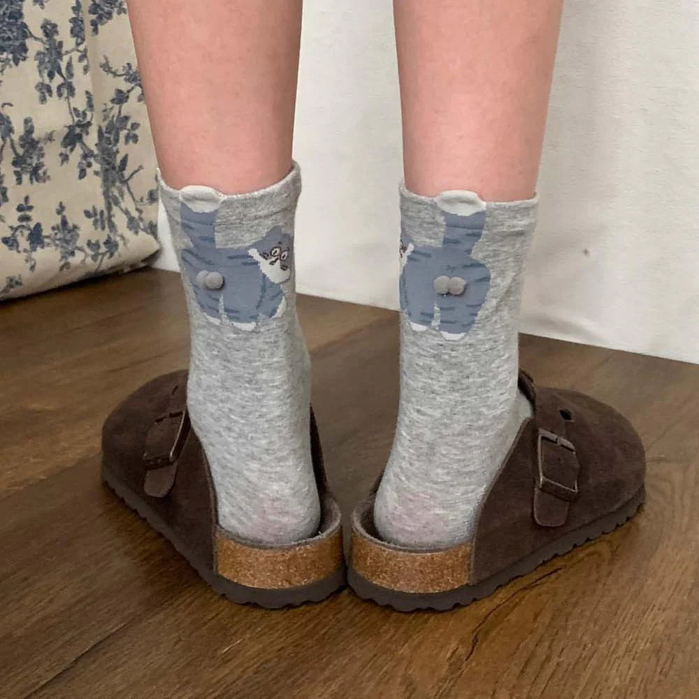 Cute Cat Cotton Socks with Pom Poms X44445