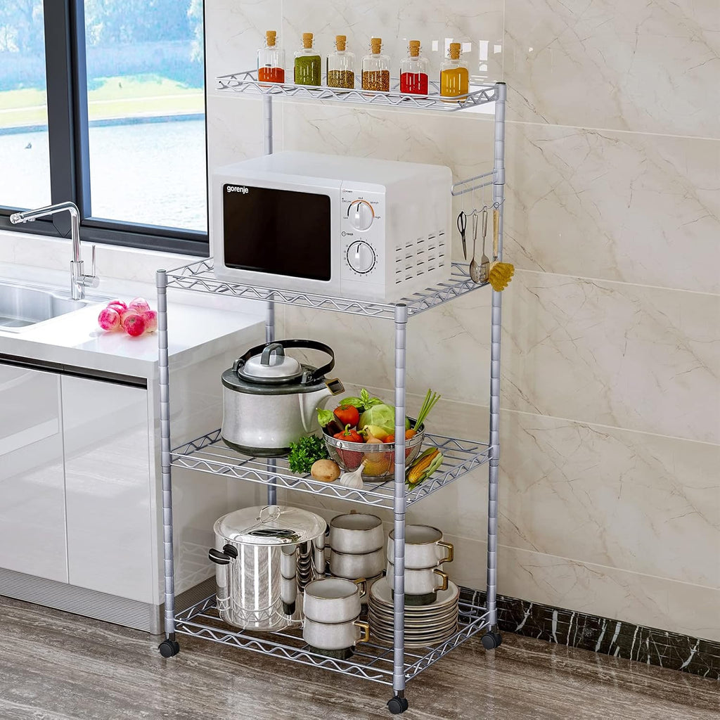 4-Tier Kitchen Baker’s Rack with Wire Mesh Shelves and Wheel Casters U145623