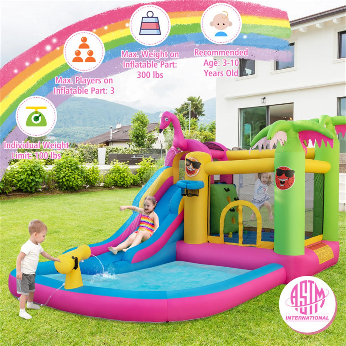 Inflatable Bounce Castle with Long Water Slide and Blower Q3380