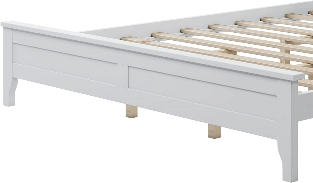 White Queen Size Platform Bed with Headboard D8691