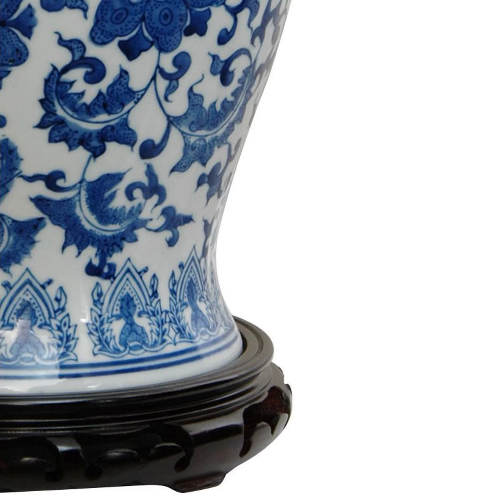 18" Floral Blue & White Porcelain Temple Jar U613754