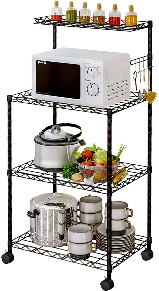 4-Tier Kitchen Baker’s Rack with Wire Mesh Shelves and Wheel Casters U145623