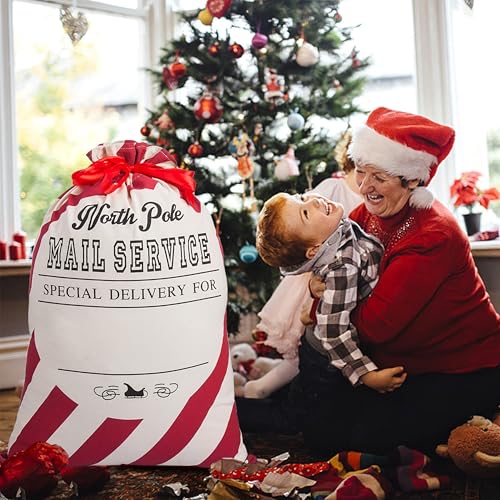 2 Pack Christmas Stripe Canvas Santa Sack with Drawstring C4036