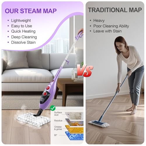 Steam Mop Cleaner with Detachable Handheld Steamer, 10-in-1 Multi Accessories, 13.5 OZ Water Tank & 20FT Power Cord P436920
