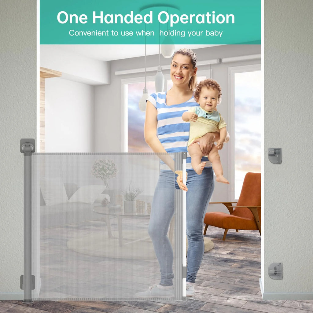 Retractable Baby Gate 33" Tall 63" Wide Gray J1443