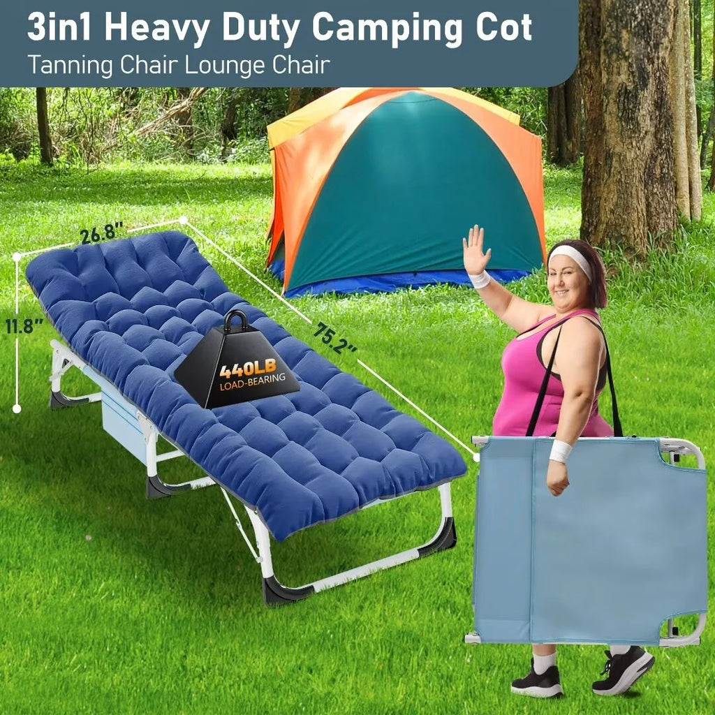 Adjustable 5-Position Folding Chaise Lounge Chair with Mattress and Pillow V467120