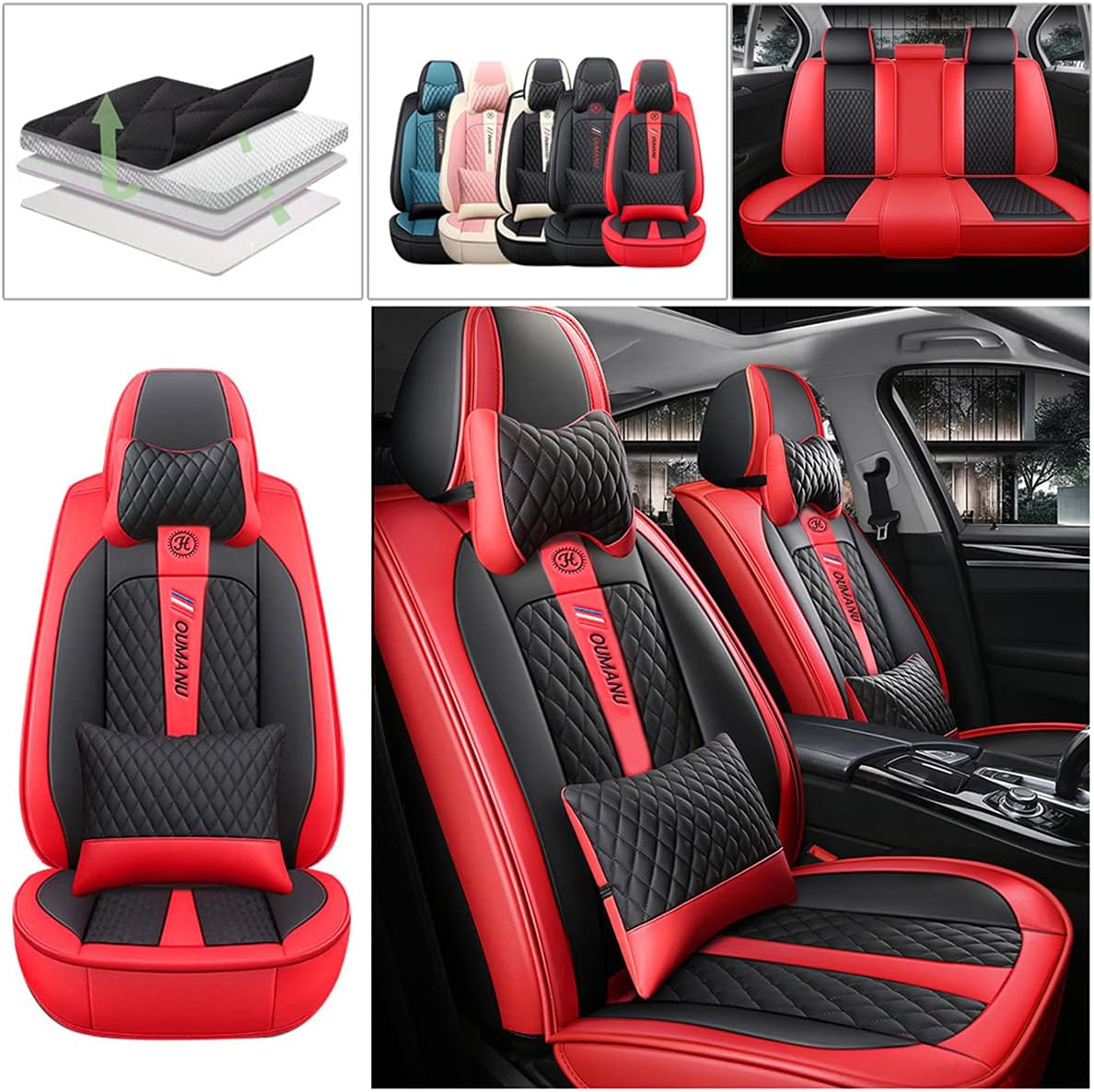 Black & Beige PU Leather Car Seat Covers X8036