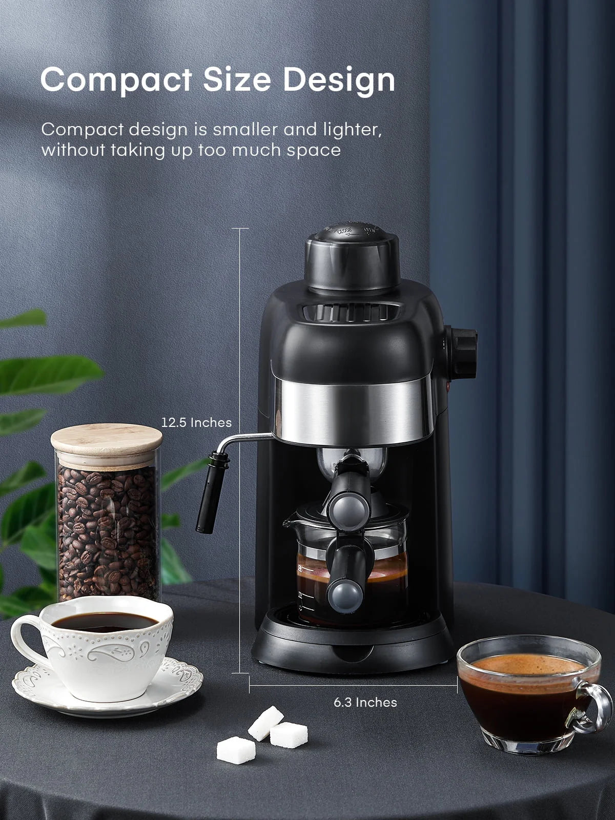 Black 3.5 Bar 4 Cup Steam Espresso Machine with Milk Frother P580
