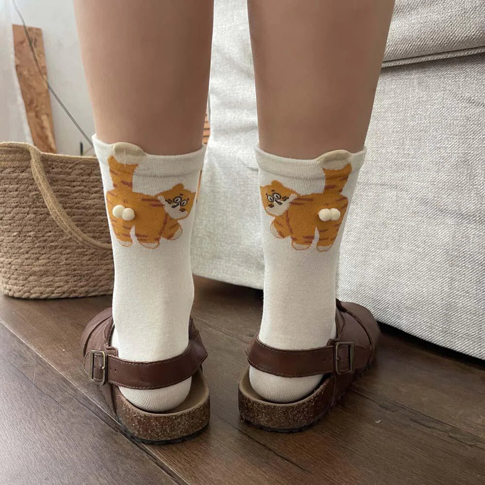 Cute Cat Cotton Socks with Pom Poms X44445