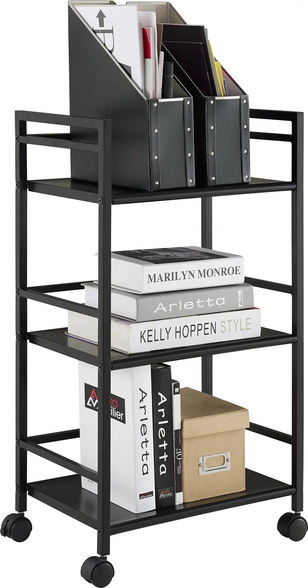 3 Shelf Metal Rolling Utility Cart, Black S455