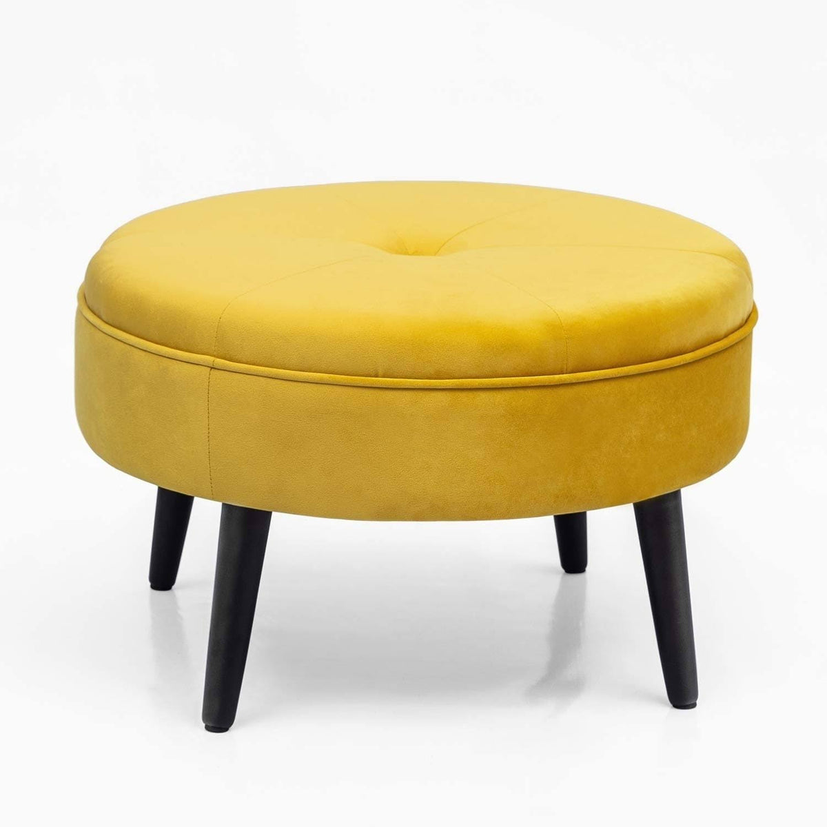 Yellow Round Tufted Fabric Ottoman P5493