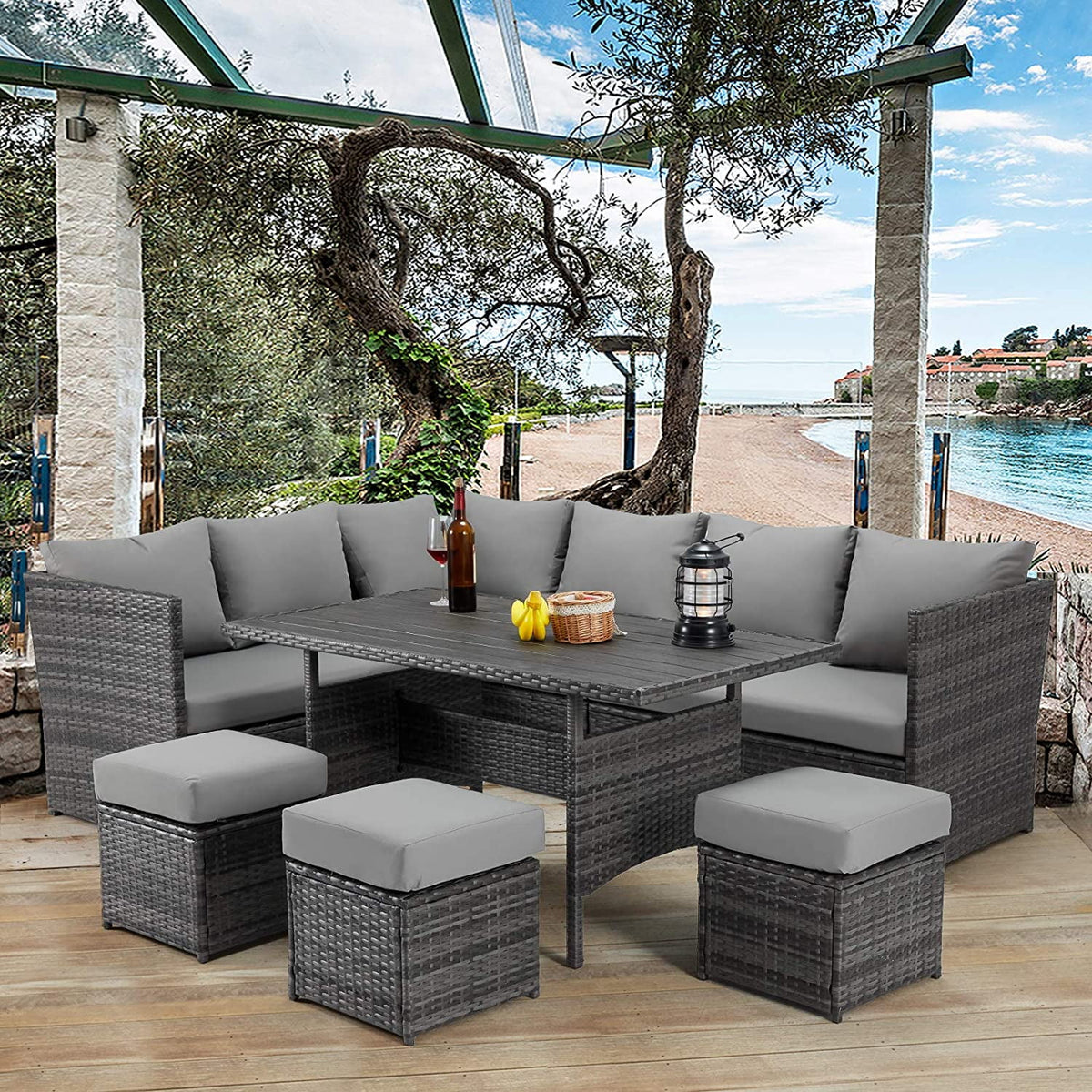 7 Piece Rattan Wicker Patio Conversation Set H357