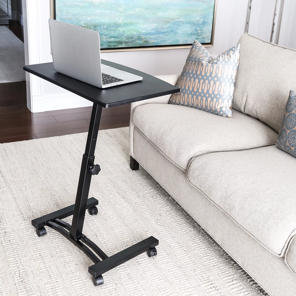 Black Height Adjustable Mobile Laptop Cart Desk with Wheels Y72073