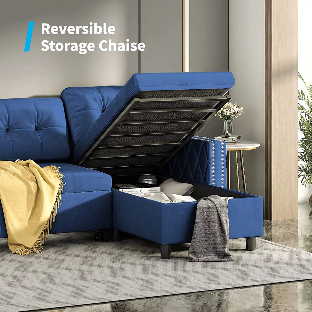 Velvet L-Shape Sleeper Sectional Sofa with Chaise Storage W916