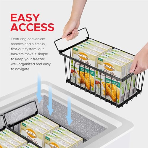4 Pack Stackable Freezer Organizer Bins with Handles (Black) U4404