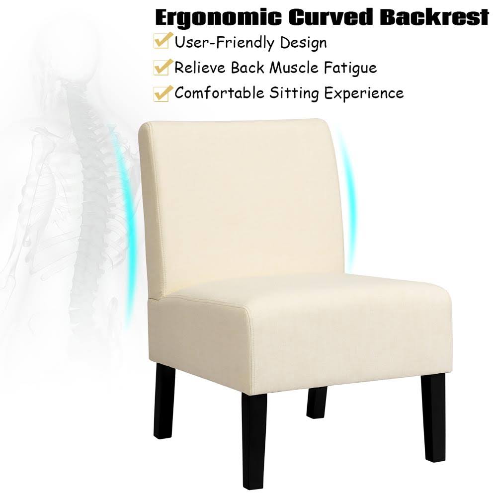 Beige Armless Accent Chair with Rubber Wood Legs L458