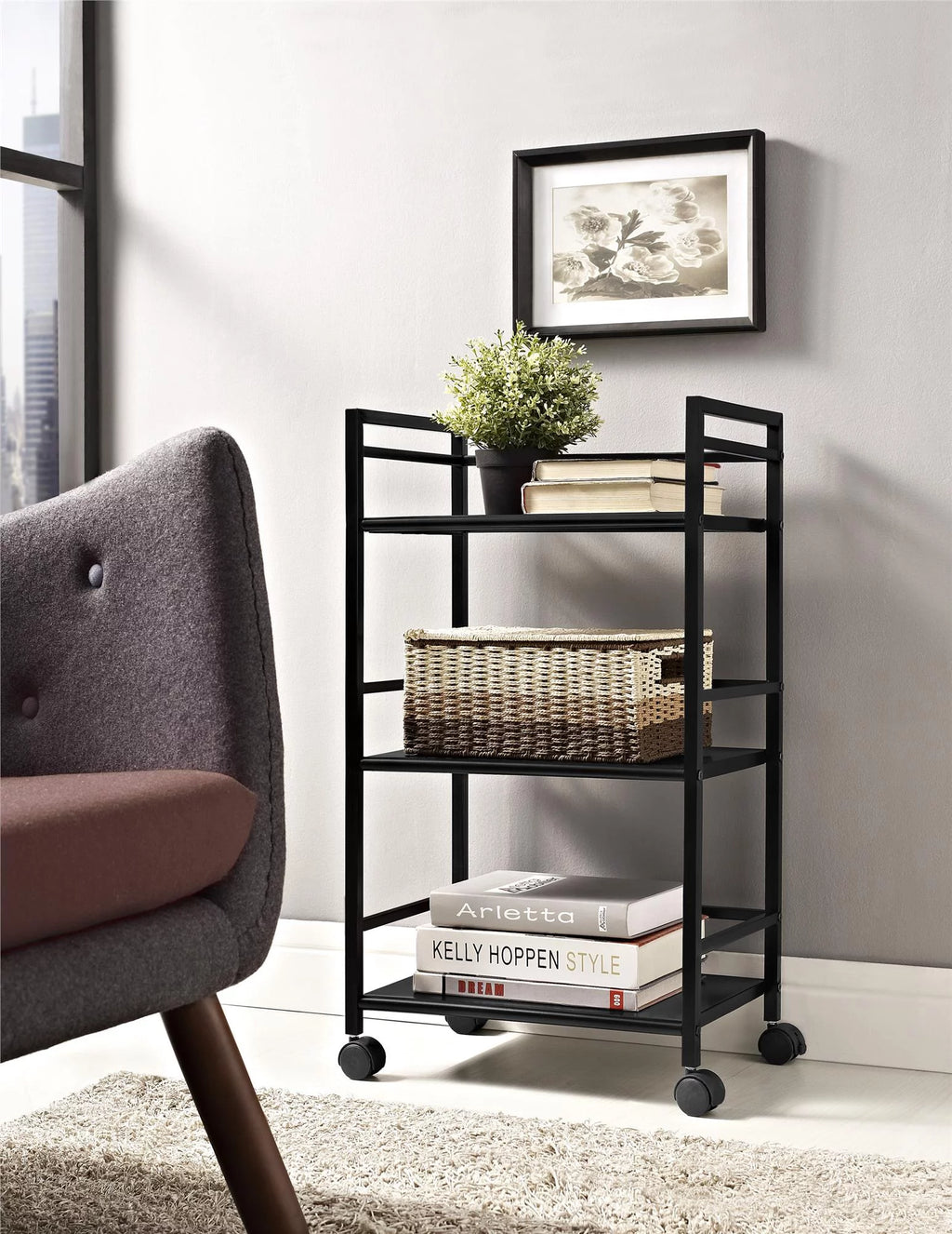 3 Shelf Metal Rolling Utility Cart, Black S455