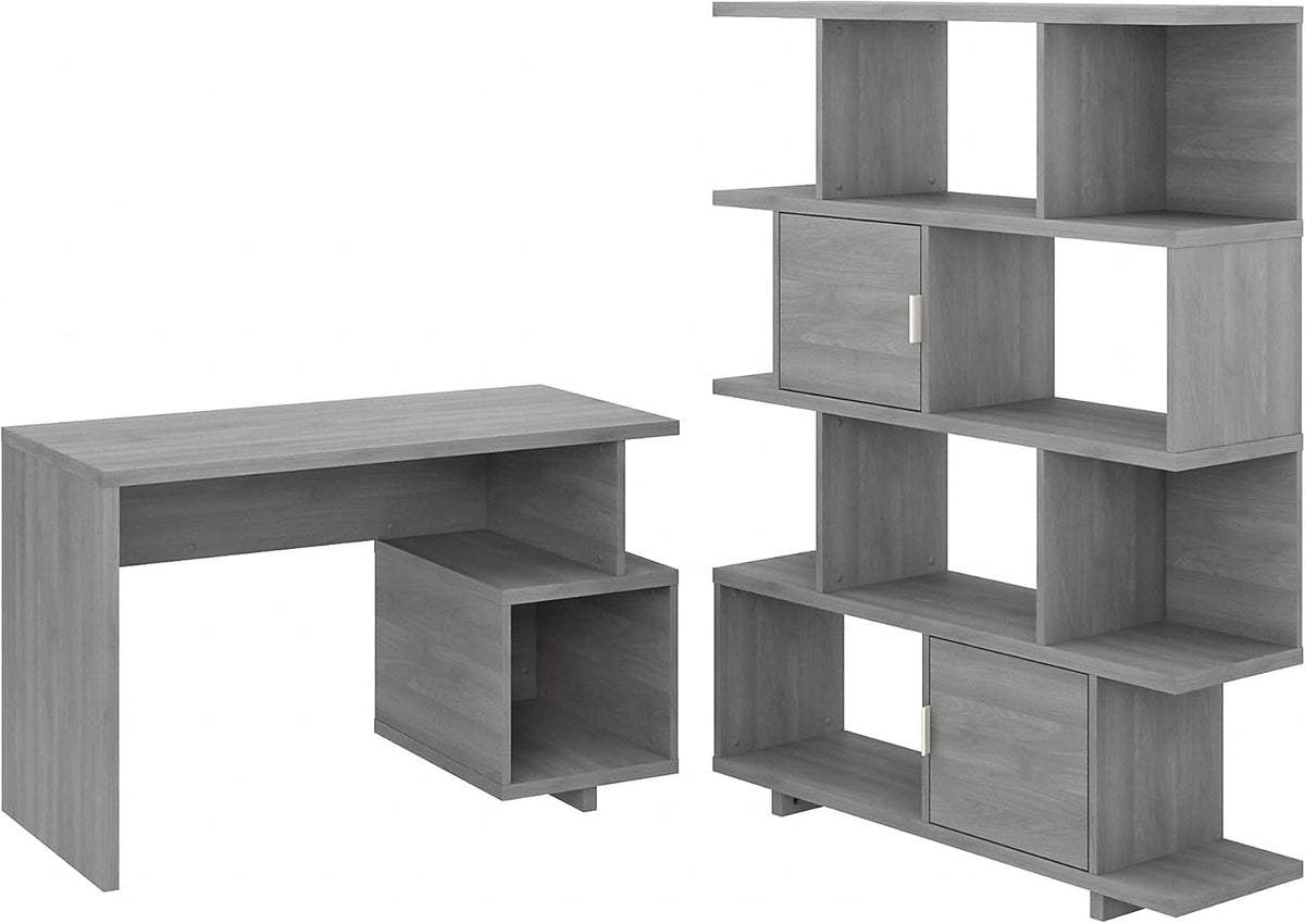 Modern Gray Writing Desk with Etagere Bookcase R65119