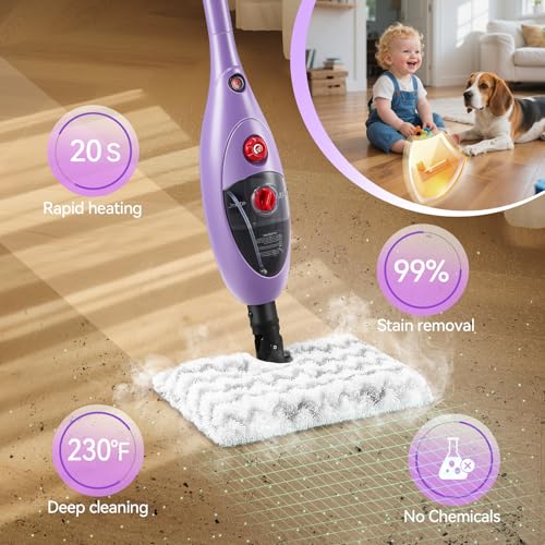 Steam Mop Cleaner with Detachable Handheld Steamer, 10-in-1 Multi Accessories, 13.5 OZ Water Tank & 20FT Power Cord P436920