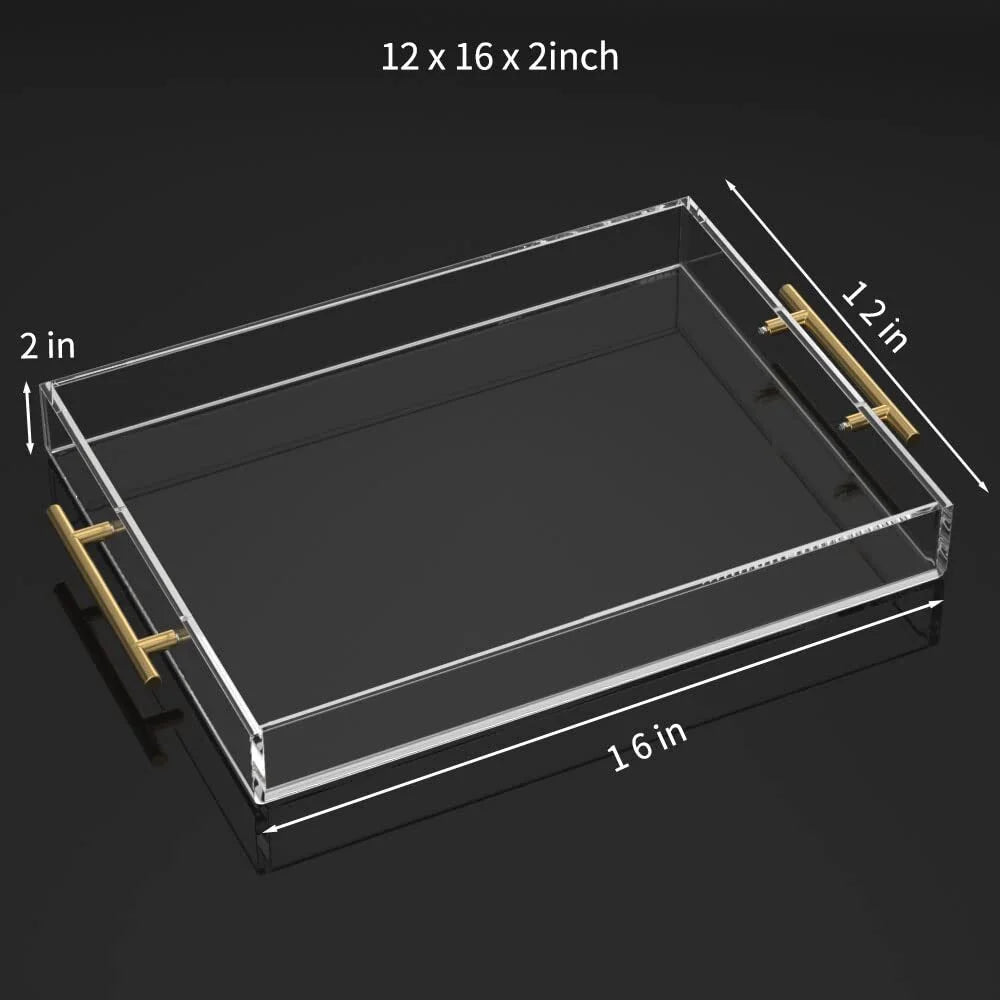 Rectangular Clear Decorative Tray with Gold Handle R471088